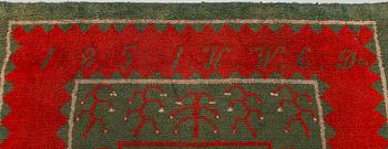 Rya / täcke, allmoge, Finland, daterad 1851, ca 180 x 153 cm.