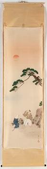 A group of three Japanese hanging scrolls, ink and colour on silk, 20th century.