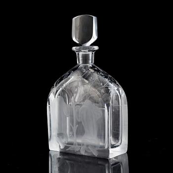 EDWARD HALD, an engraved bottle with stopper Orrefors, Sweden, model 1230.