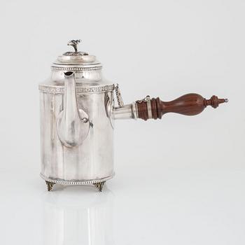 A Swedish Silver Coffee Pot, Creamer and Sugar Bowl, Eric Löfman, MGAB, Uppsala 1976-77.