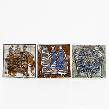 Lisa Larson, wall reliefs, 3 pcs, stoneware, Gustavsberg.