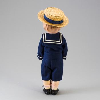 A bisque head boy doll by Baehr & Proeschild for Bruno Schmidt, Germany, ca 1920.