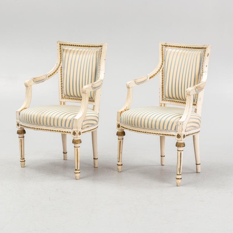 A pair of late Gustavian armchairs, Lindome, around 1800.