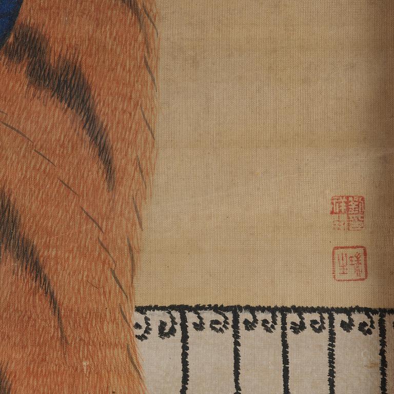 Förfadersporträtt, Qingdynastin, 1800-tal. Med signatur.