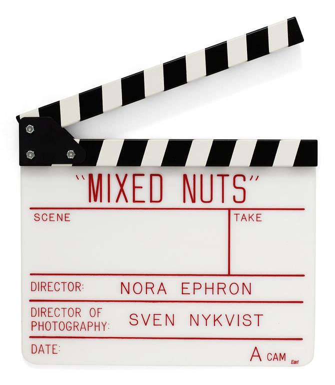 CLAPPER BOARD from the movie-making of the movie "Mixed nuts", USA 1994. Director: Nora Ephron.