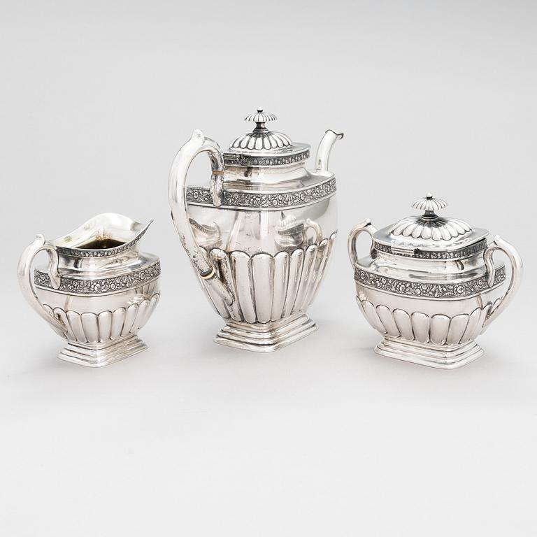 A 3-piece silver coffee set, maker's mark of Eino Oksanen, Lahti, Finland 1951.