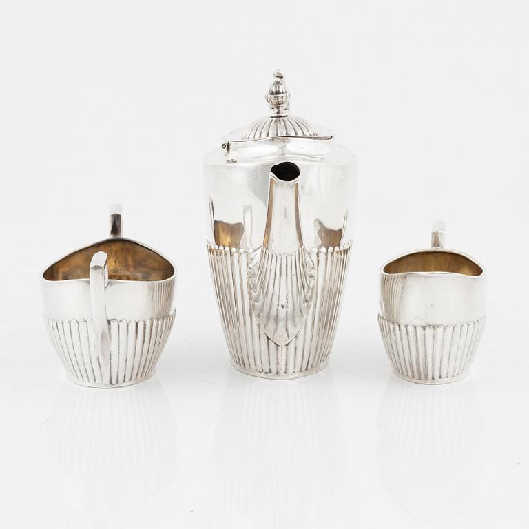 Kaffeservis, 3 delar, silver, gustaviansk stil, svensk importstämpel.