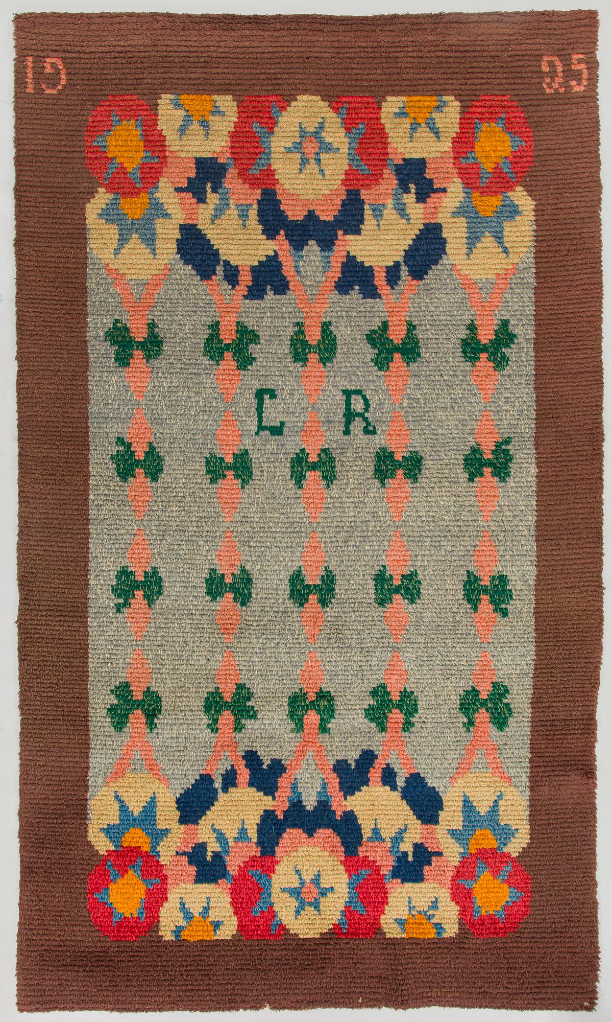 Ingegerd Eklund, a finnish longpile ryijy-rug, model for Friends of Finnish Handicraft. Designed 1912. Ca. 230 x 130 cm.