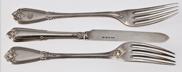 BESTICKSERVISDELAR, 10 st, silver, "Greque", Lars Larson & Co, Göteborg 1879.