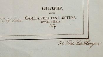 KARTOR, 3 st, handmålade, sign, 1700/1800-tal.