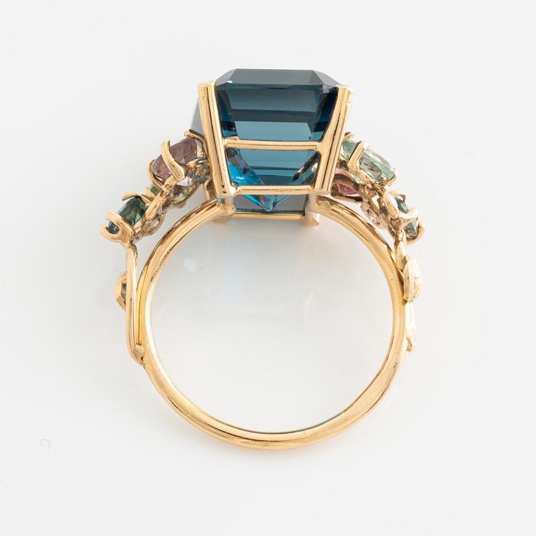 Ring, cocktail ring with topaz, amethysts, tourmalines, and brilliant-cut diamonds.