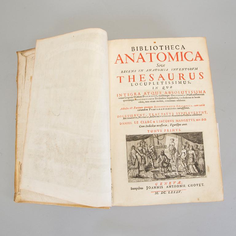 BOOKS, Daniel LE CLERC & Iacbous MANGETUS, Bibliotecha Anatomica Theasaurus, Chovet, Geneve, 1685.