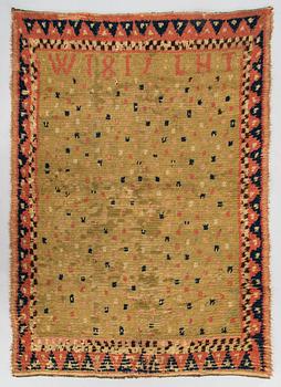 A Finnish folkart long pile ryijy-rug dated 1817. Circa 180 x 130 cm.