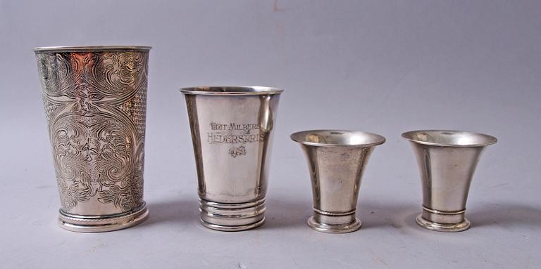 BÄGARE, 4 st, silver, 1940/50-tal. Tot vikt ca 340g.