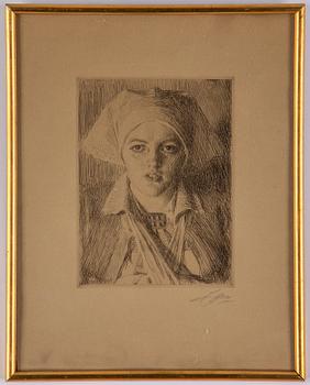 Anders Zorn, etching, 1918, signed in pencil.