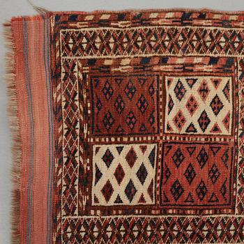 A carpet, an antique Beshir, ca 285,5-289 x 144,5-164,5 cm (as well as several cm red and blue flat weave at the ends).