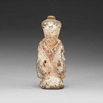 A painted pottery figure of a female attendant, Han dynasty (206 BC - AD 220).