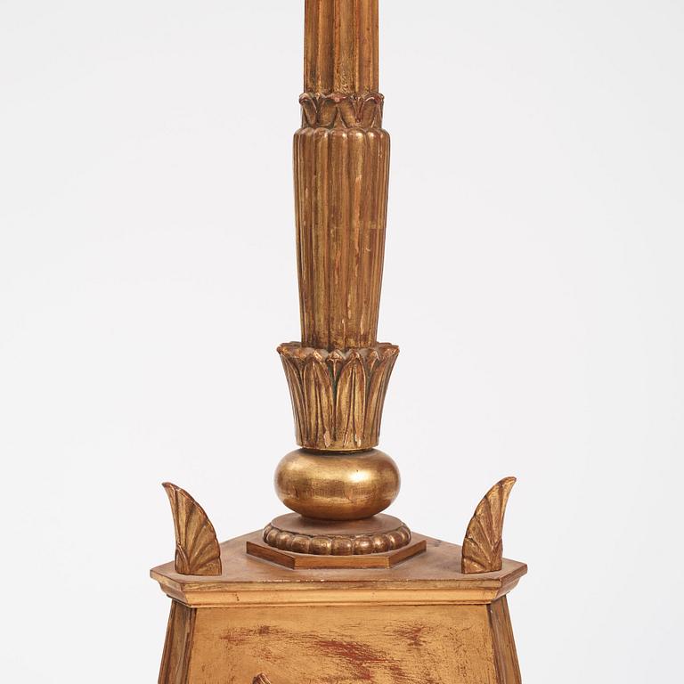 Helge Werner, a Swedish Grace gilt wood floor lamp, 1920-30s.