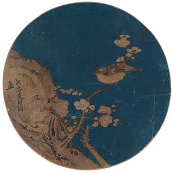 A Chinese fan painting, ink and colour on paper, Qing dynasty, 19th Century.