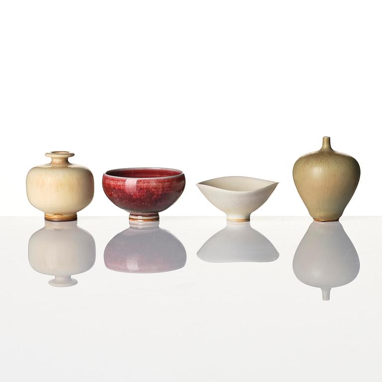 Berndt Friberg, a mahogany casket with stoneware miniatures, Gustavsberg Studio, no. 17.