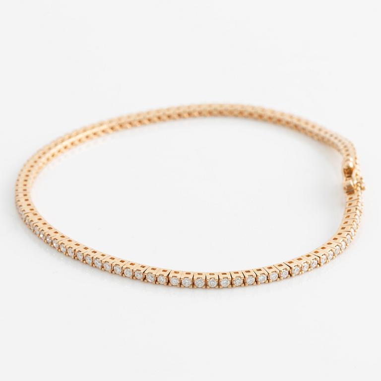 An 18K rose gold tennis bracelet, with brilliant-cut diamonds totalling approx. 1.0 ct.