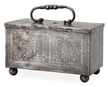 612. An engraved steel casket, South Germany late 16th century.