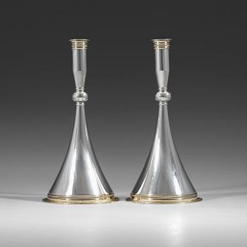 343. A pair of Wiwen Nilsson sterling 'byzantine style' candlesticks, Lund Sweden 1950.