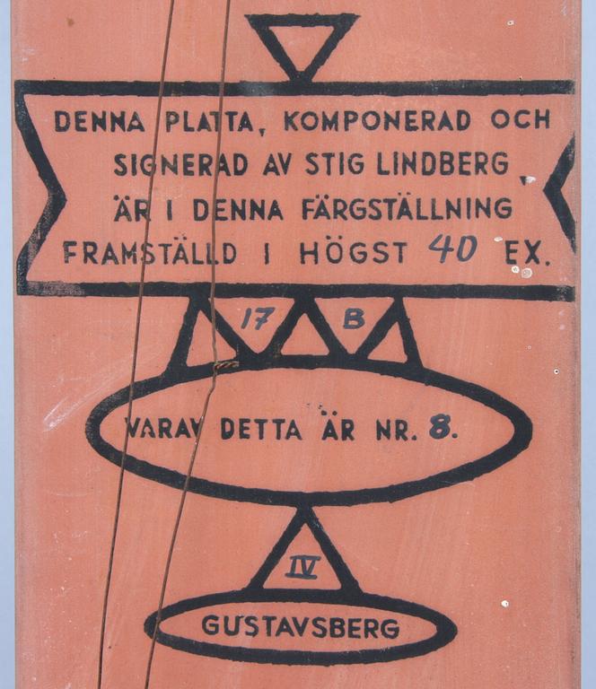 VÄGGPLAKETT, glaserad keramik, Stig Lindberg, Gustavsberg Studio, sign och numr 8/40.