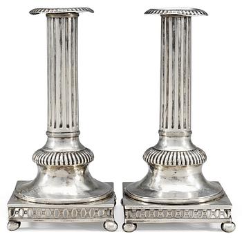 81. A pair of Swedish 18th cent silver candlesticks, marks of A.Floberg, Stockholm 1796.