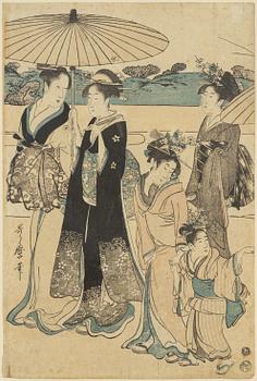 Kitagawa Utamaro, after, a woodblock print in colours, 19th century.