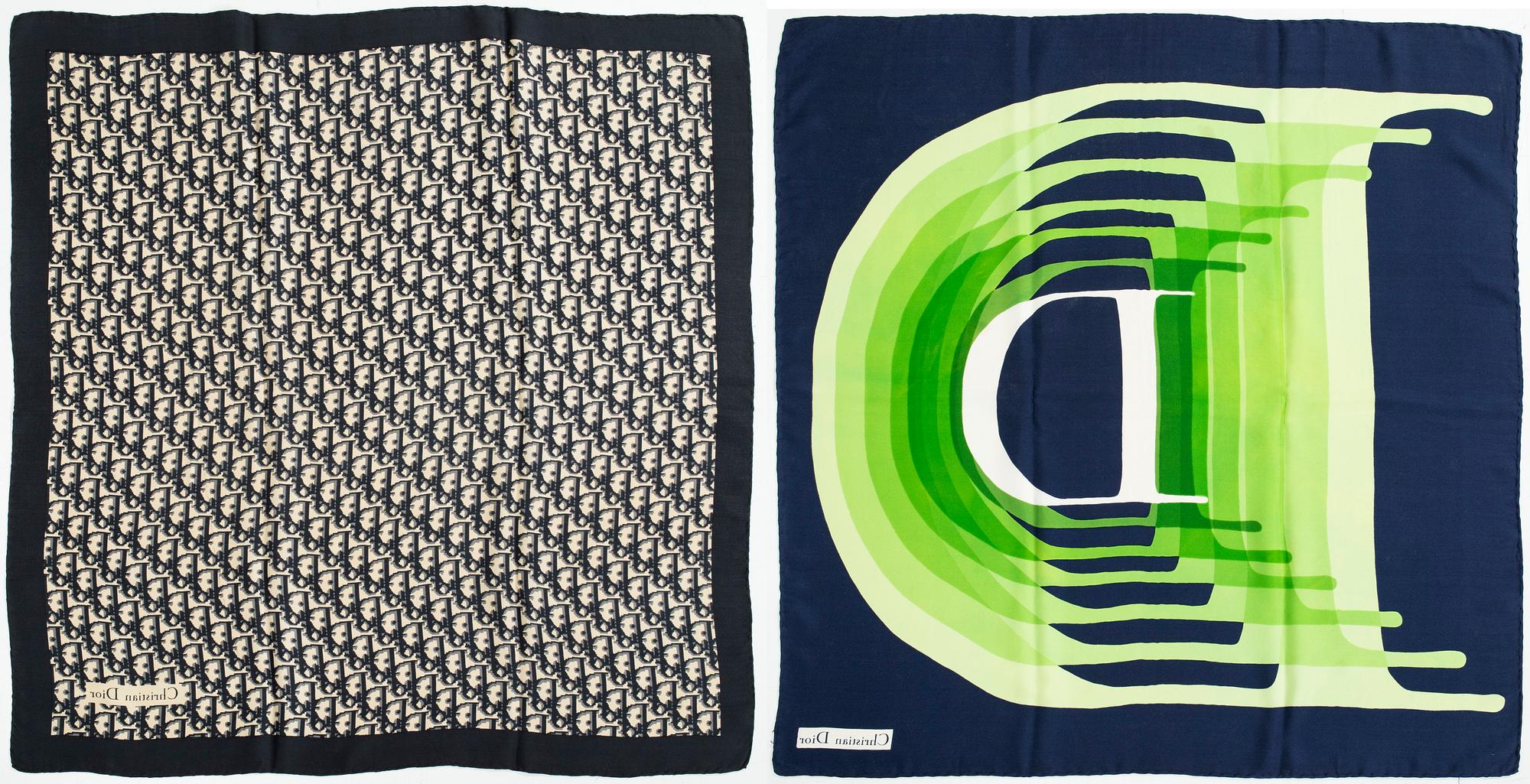 Christian Dior, two silk scarves.