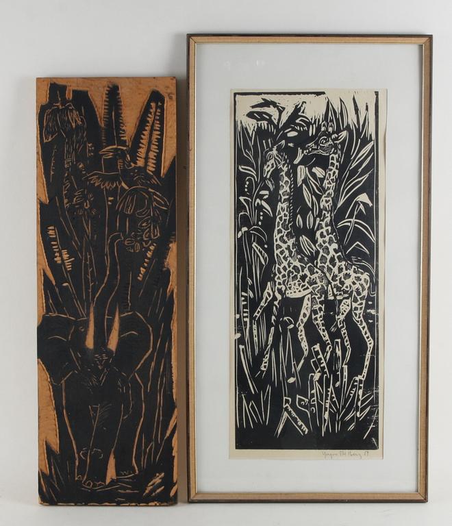 YNGVE BERG, träsnitt sign och dat-59 samt tryckplatta.