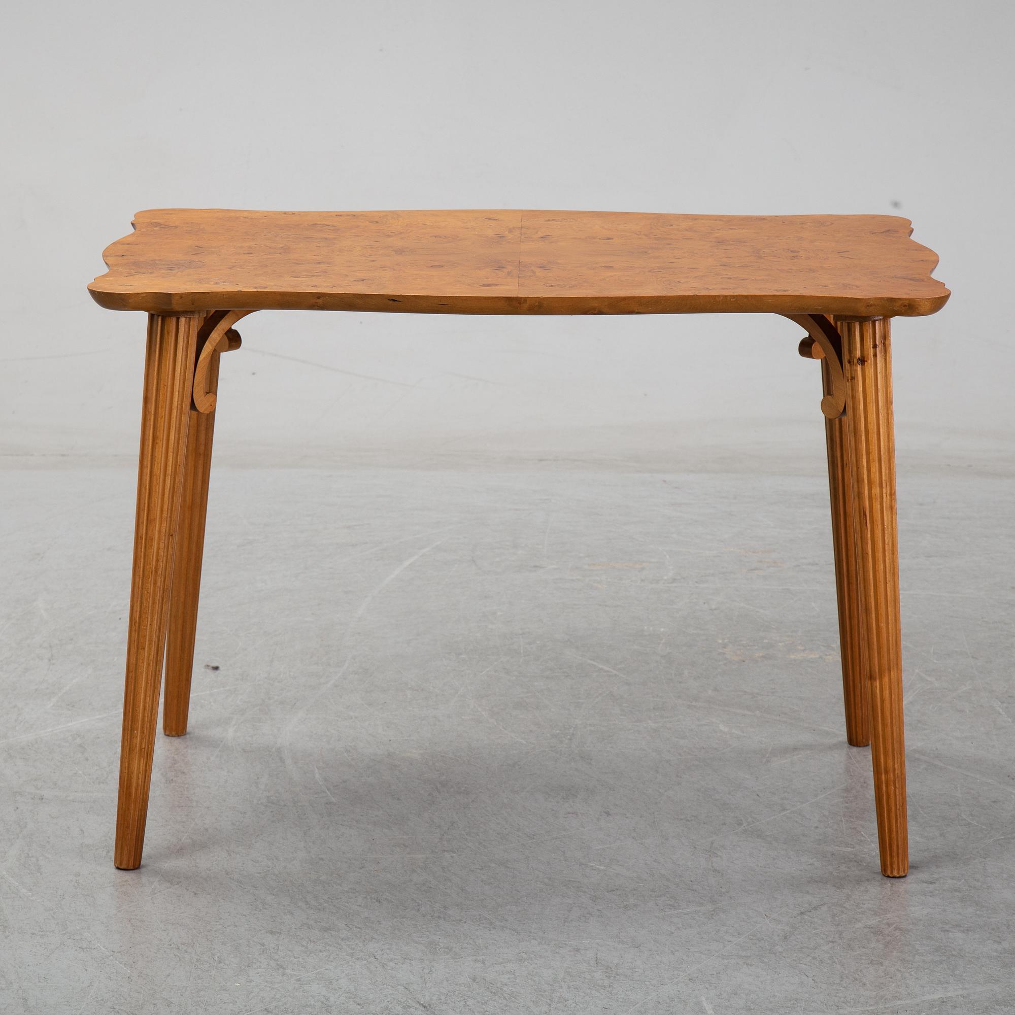 A burr birch veneered Swedish Modern coffee table, 1940's.