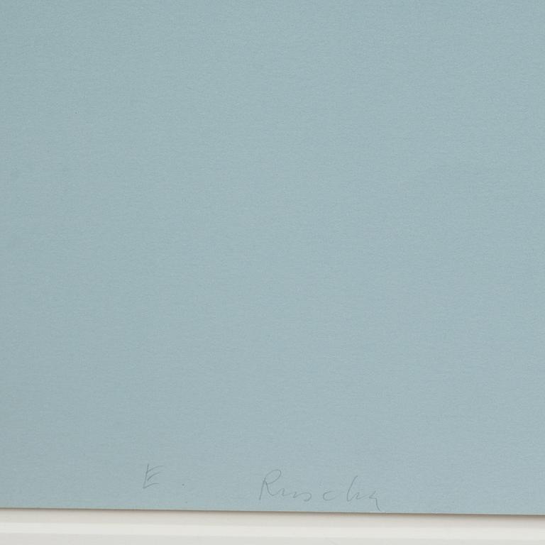 EDWARD RUSCHA, färgserigrafi,  "Grey Suds". Numrerad 69/100 och signerad daterad 1971.