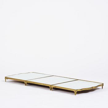 A Gustavian three-piece brass and glass surtout de table, Stockholm, later part 18th century.