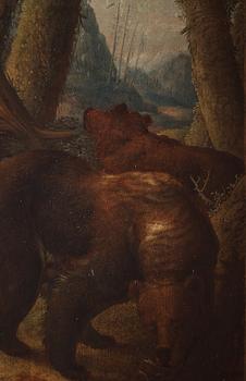 Johann Melchior Roos, Landscape with bears/leopards, a pair.