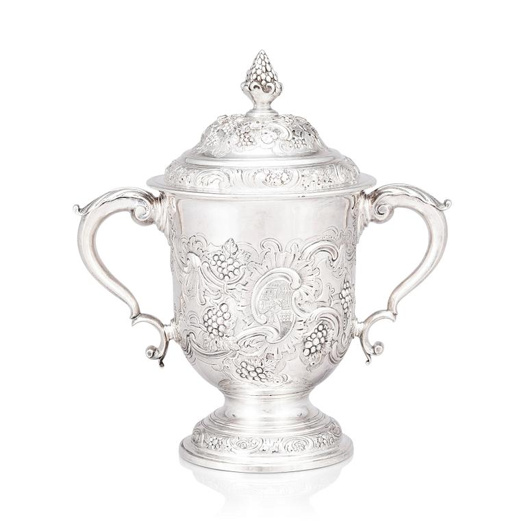 An English mid 18th century silver cup with lid, marks of Francis Crump, London.