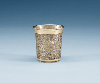 1173. A RUSSIAN SILVER-GILT AND NIELLO BEAKER, unknown makers mark, Moscow 19th century.