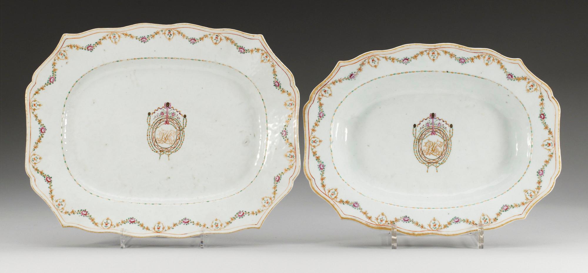 FAT, två stycken, kompaniporslin. Qing dynastin, Qianlong (1736-95).