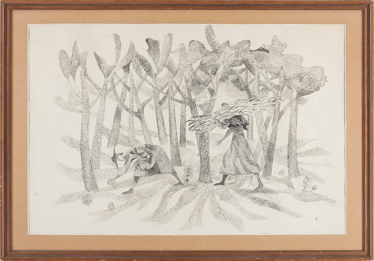 GRETA KNUTSON-TZARA, blandteknik. Monogramsignerad.