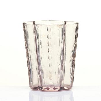 An amethyst coloured suger shaker and a cut glass goblet, 18th century.
