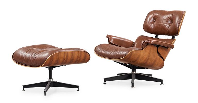A Charles and Ray Eames 'Lounge Chair and ottoman', Herman Miller, 1960's.