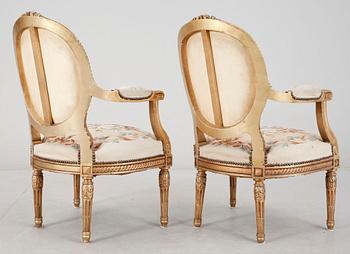 SALONGSGRUPP, 4 delar, Louis XVI-stil, 18/1900-tal.