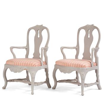 58. A pair of Swedish Rococo armchairs, Stockholm, 18th century.