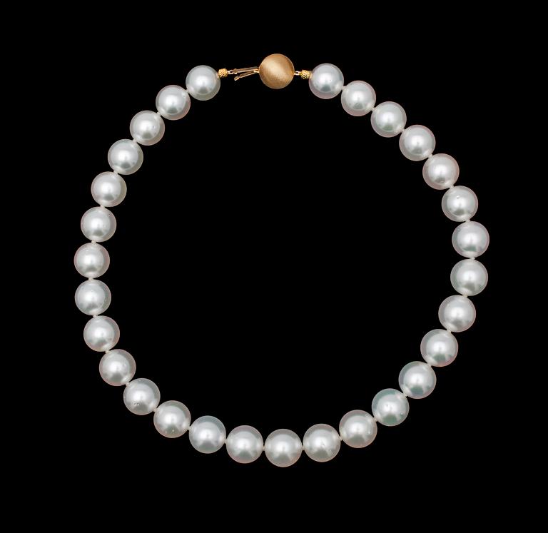A cultured South sea pearl necklace, 14,6-13,8 mm.