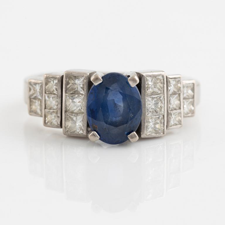 Sapphire and princess cut diamond ring.