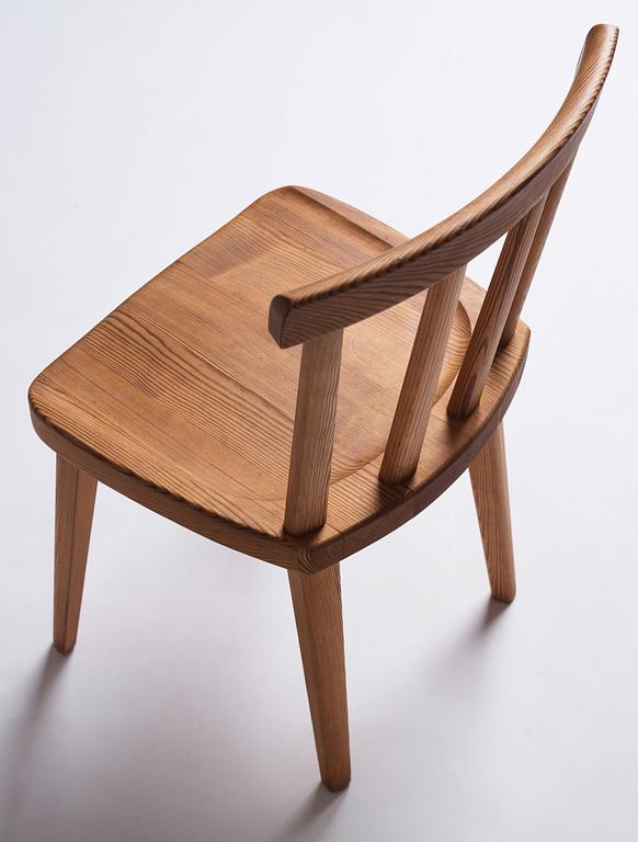 Axel Einar Hjorth, a set of six stained pine 'Utö' chairs, Nordiska Kompaniet, Sweden 1930s.