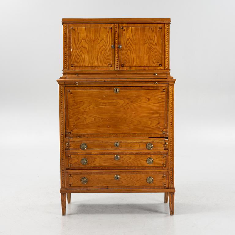 A French elm veneered secretaire, 19th Century.