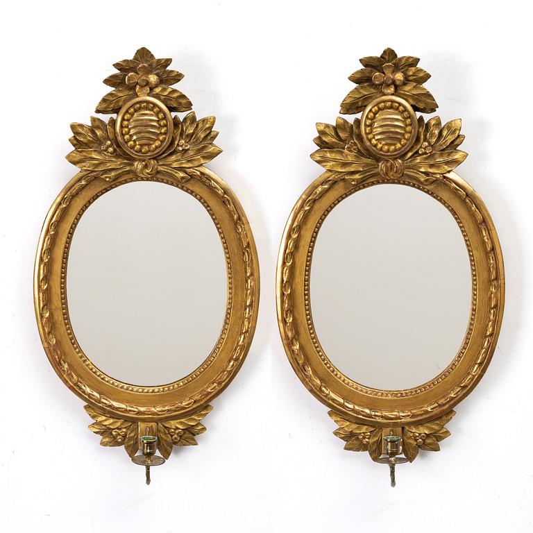 Spegellampetter, ett par, gustaviansk stil, 1900-talets mitt.