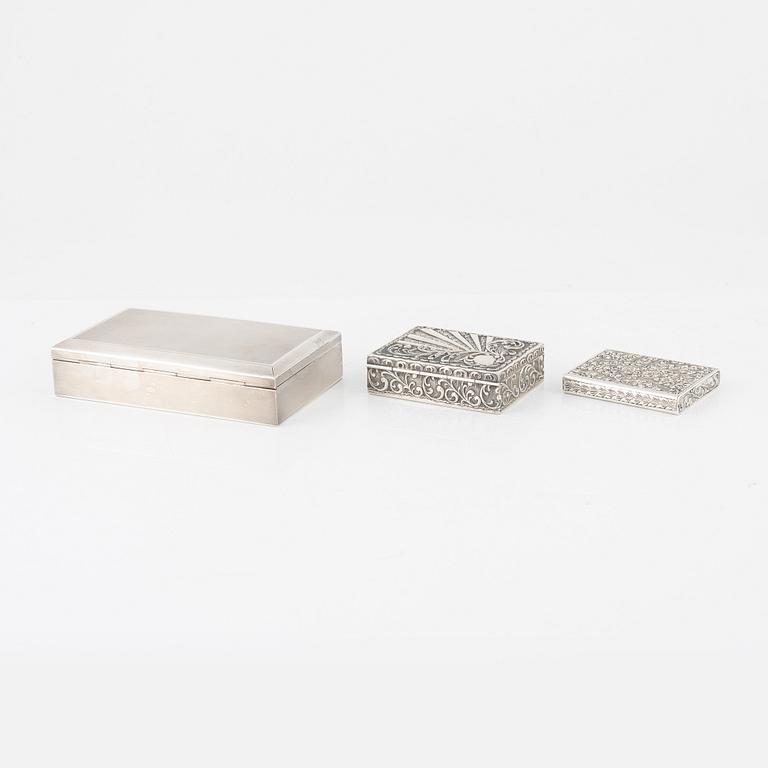 Three silver boxes with swedish import marks, 20th century.